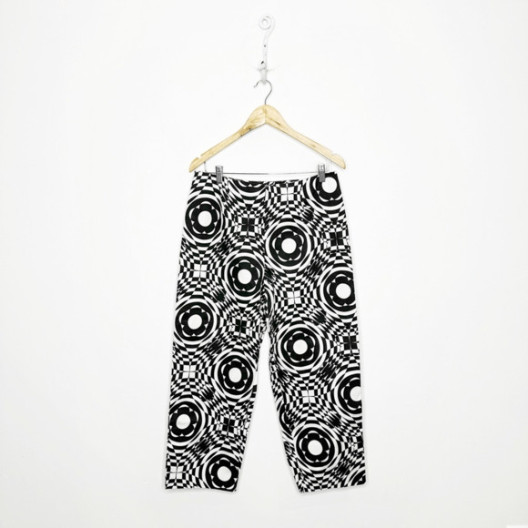 VTG 90s CHECKED Daisy psychedelic pants black white straight leg womens size 14 - Picture 1 of 5